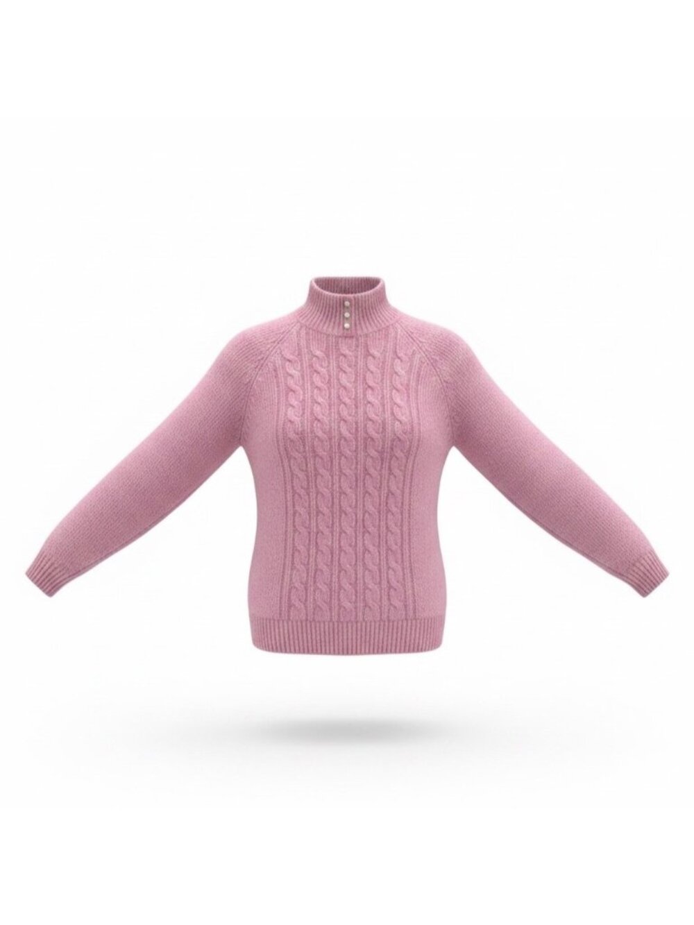 Karen Scott Women’s Pink Cable Knit Sweater Pearl Button Mock Neck Size L
